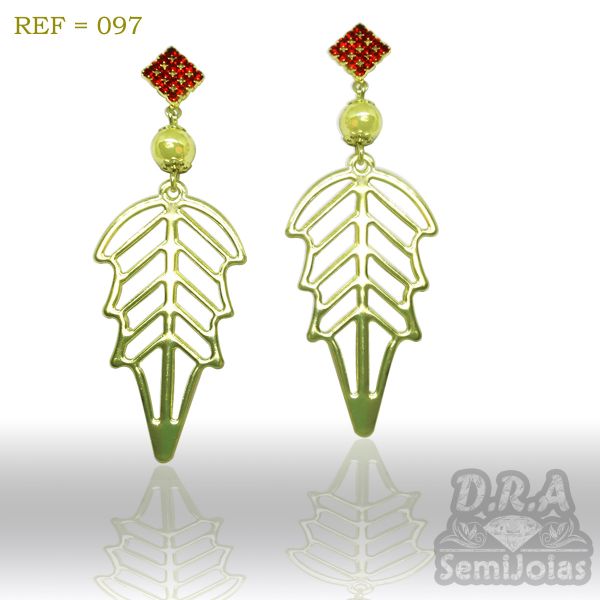Brinco folha e strass folheado a ouro
