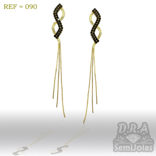 Brinco em strass e corrente coreana modelo infinito foleado a ouro